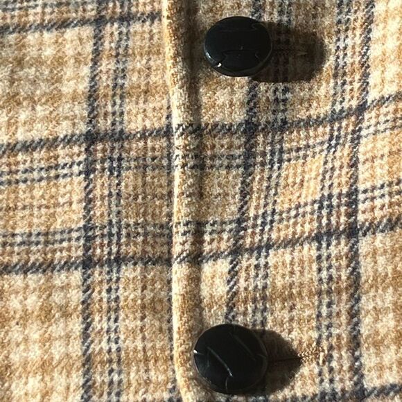 Vintage 70s 80s Beige Coat Wool Mix Plaid Shoulder Pad Blazer Women's Small - Picture 6 of 7